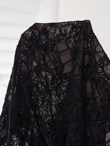 Solflare 大尺碼女款蕾絲修身百搭休閒長袖T恤 - 黑色 - 查看 9