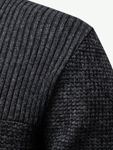 Manfinity Homme 男士休閒黑色保暖內裡開襟衫，秋冬款飛行夾克，舒適適合日常外出與活動 - 黑色 - 查看 3