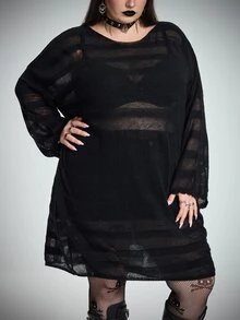 SHEIN CURVE+ ملابس علوية فرو محبوكة مقاس كبير للهالوين بتصميم مفرغ وشفاف - الأسود - مشاهدة 4