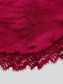 Sweetra Victorian French Court Vintage Light Punk Y2K Lace Embroidered Ruffle Stand Collar Halloween Cosplay Mix & Match Long Sleeve Plus Size Velvet T-Shirt Top - Burgundy - View 4