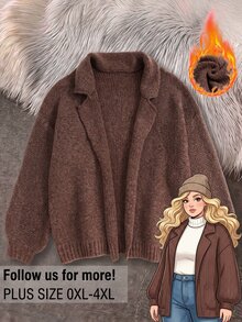 Rusticease Plus Size Women's Solid Color Casual Versatile Daily Wear Cardigan - Multicolor - View 2