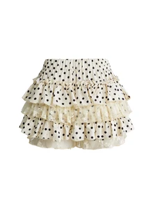 ROMWE Kawaii Women's Polka Dot Pattern Multi-Layer Ruffle Fashion Skorts - Yellow - View 2