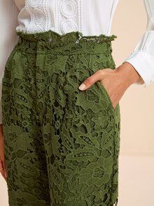 LOTSLUV 女款優雅水溶性蕾絲腳踝長度錐形長褲 - 綠色 - 查看 4