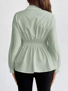 SHEIN Maternity Solid Color Long Sleeve Button Half-Placket Casual Shirt Fall - Green - View 2