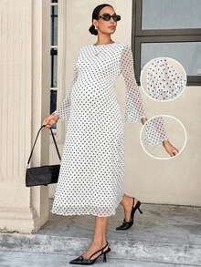 MaterniWear 孕婦波點休閒日常夏季旅行洋裝 - 白色 - 查看 1