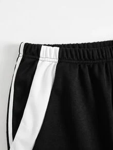 SHEIN 青少年女孩休閒收腰黑色印花寬鬆運動長褲，返校穿搭，百搭日常款 - 黑色 - 查看 5
