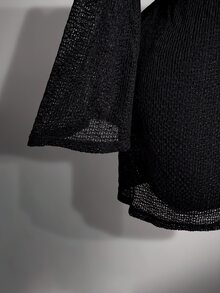SHEIN ICON Plus Size Y2K Stand Collar Mesh Sheer Flare Sleeve Dress 2 Pieces Set, Halloween Gothic Vintage 2 Pieces Set Fall - Black - View 5