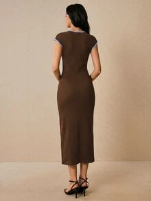 Poéselle 女款復古貝殼刺繡修身度假洋裝 - 棕色 - 查看 7