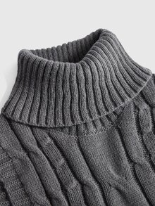 ROMWE Women's High Neck Vintage Cable Knit Vest Cute - Grey - View 3