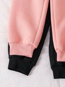 SHEIN 女童小女孩純色愛心圖案連帽秋季運動衫與內搭褲套裝，件 - 彩色 - 查看 3