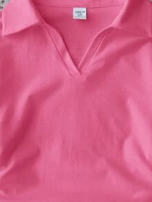 SHEIN 少女白色針織設計長袖T恤上衣，時尚百搭休閒款 - 玫紅色 - 查看 4