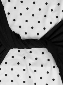 GlowEve CURVE Plus Size Elegant Casual Polka Dot Halter Neck Long Sleeve T-Shirt, Autumn/Winter Fall - Black - View 3