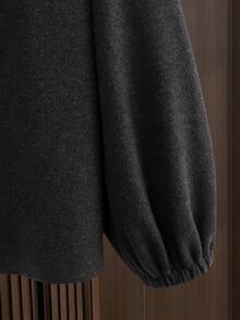 GlowEve CURVE Plus Size Women's Elegant Casual Commute Short Round Neck Metal Button Lantern Sleeve A-Line High-End Elegant Wool Jacket, Versatile And Easy To Match, Suitable For Commuting, Working, And Home Wear - Dark Grey - View 3