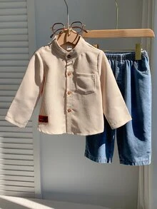SHEIN 男嬰字母印花長袖上衣與牛仔褲休閒套裝 - 彩色 - 查看 5
