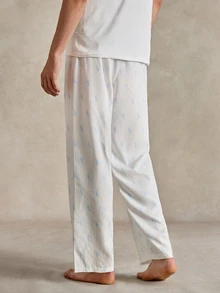 EverLounge Printed Horse Pattern Comfortable Soft Long Pants Men's Loungewear Bottoms - Blue and White - View 4