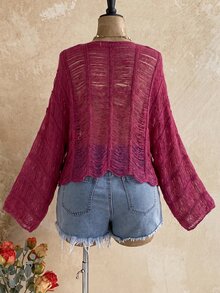 Soleia Women's Plus Size Yellow Pullover Knit Sweater Fall - Red Violet - View 2