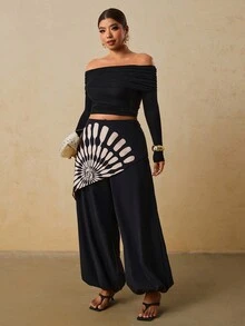 Travachic Celana Panjang Wanita Ukuran Besar Model Lentera Hitam, Celana Panjang 2 In 1 Motif Kerang, Celana Balon Modis - Hitam - View 5