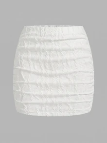 SHEIN MOD 女款休閒極簡抓皺紋理布料緊身裙，2件組，適合街頭風、Y2K - 彩色 - 查看 4
