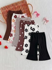 SHEIN 女童針織春夏/秋冬彈性腰寬腿長褲 黑白花卉印花 2件組 - 黑與白 - 查看 3