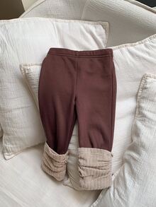 DAZY Baby Girl Color Block Patchwork Long Pants Casual Autumn/Winter - Coffee Brown - View 4