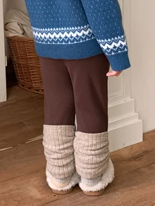 DAZY Baby Girl Color Block Patchwork Long Pants Casual Autumn/Winter - Coffee Brown - View 2