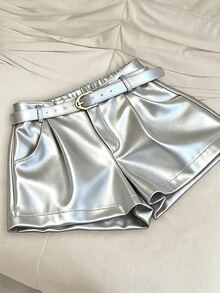 Franclia Plus Size Women's Silver Pocket Casual Shorts - Silver - View 1