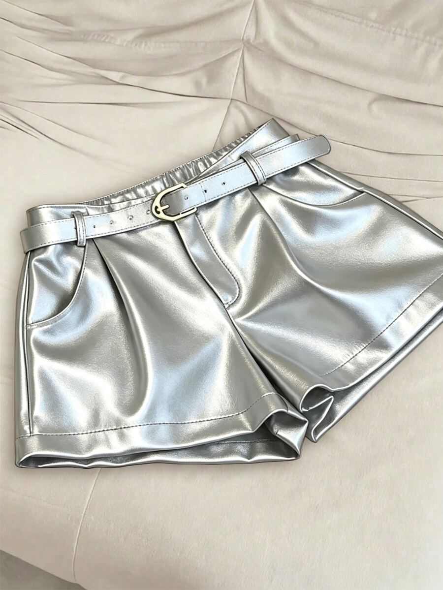 Franclia Plus Size Women's Silver Pocket Casual Shorts - Silver - View 1