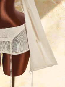 Amplova Women's Knitted 2 Pieces Set Long Sleeve Vintage Distressed Sexy Casual - Apricot - View 7