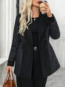 EMERY ROSE Jaket Kasual Musim Dingin Serbaguna untuk Wanita dengan Tali Serut di Pinggang, Pakaian Musim Gugur untuk Wanita, Busana Musim Dingin untuk Wanita - Hitam - View 4