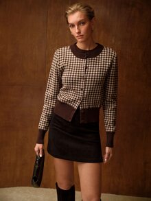 MOTF PREMIUM WOMEN'S PLAID SWEATER VEST AND CARDIGAN 2 PIECES SET - Coffee Brown - View 1
