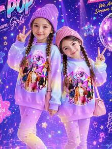 紫色漸層印花星星與鑽石夢幻圖案女款休閒極簡厚實柔軟舒適圓領套頭衛衣，適合秋冬，Y2K，外出，街頭風 - 彩色 - 查看 3