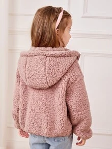 Cozy Pixies 女童厚實泡泡抓絨撞色連帽長袖開襟外套 - 淺粉色 - 查看 2