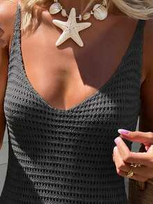 Flora Isola Flora Isola Spring/Summer Beach Casual Vacation Style Sleeveless V-Neck Backless Knit Dress For Women - Dark Grey - View 4