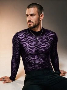 ZURIURI Men's Semi-Sheer Casual Long Sleeve T-Shirt - Purple - View 5