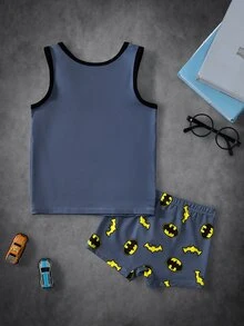 BATMAN X SHEIN Young Boy Cartoon Print Tank Top And Hipster Underwear Set - Dark Grey - View 2