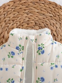 SHEIN 0-3歲女嬰秋冬甜美碎花立領拉鍊背心，抓絨內裡加厚無袖外套 - 彩色 - 查看 6