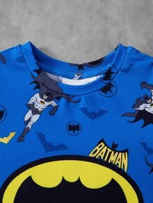 BATMAN X SHEIN Baby Boys Cartoon Print Romper - Blue - View 3