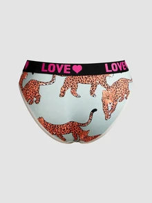 Chillnights Young Colorblock Leopard Plaid Sun Print Letter Webbing 2pcs/Set Women's Triangle Panties - Multicolor - View 9