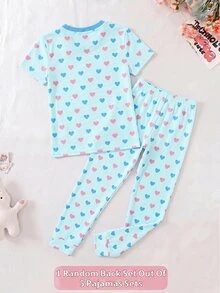 女童休閒簡約修身舒適圓領短袖長褲居家服，適合春夏 - 彩色 - 查看 2