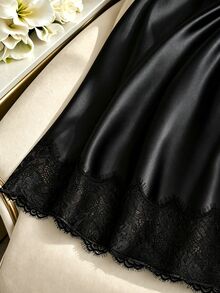 GlowEve CURVE Plus Size Elegant Ruched Lace Patchwork Ruffle Bodycon Skirt Fall - Black - View 6