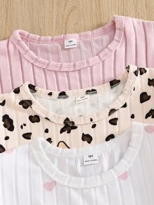 SHEIN Tween Girl 3 Pieces Knit Fuzzy Ribbed Sweatshirt & Pants Set, Heart Rabbit Leopard Print Ribbed Pattern With Leggings, Casual Fashion Simple Comfortable, Suitable For Indoor And Outdoor, Back To School - Multicolor - View 4