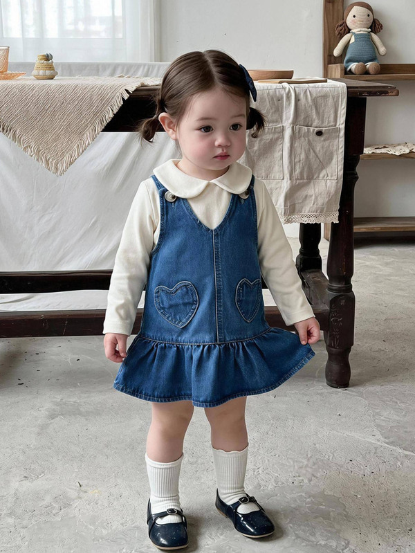 Cozy Pixies Baby Girl New Blue Cute Ruffle Hem Adjustable Denim Overall Dress