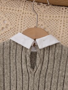 SHEIN Young Girls Autumn/Winter Cute Colorblock Faux Two-Piece White Long Sleeve Dress - 杏色 - 查看 8