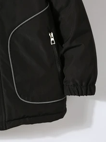 SHEIN 青少年男孩長袖拉鍊休閒連帽冬季夾克 - 黑色 - 查看 9