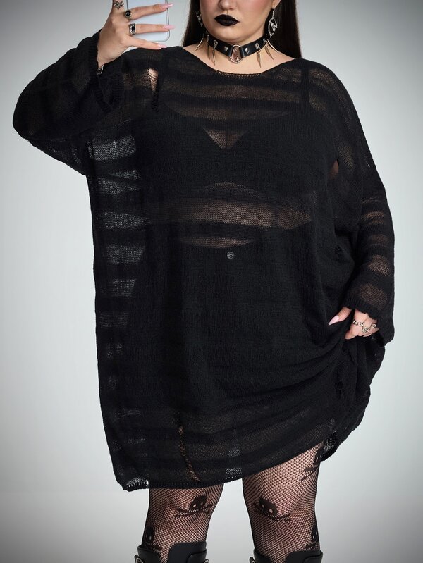 SHEIN CURVE+ Plus Size Halloween Fur Knit Top Hollow Out Sheer Winter
