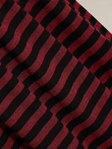 SHEIN ICON 女款大尺碼短袖休閒條紋 2 合 1 T恤 - 紅色和黑色 - 查看 8