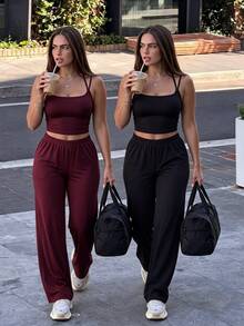 Velisys Velisys Women's Plus Size Casual Tank Top And Long Pants Hot Girl Sporty 4-Piece Set - Black - View 1