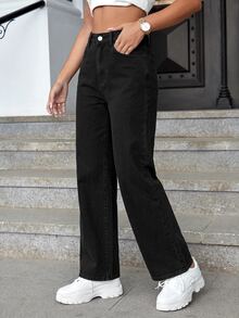 Jeanoix Summer High Waist Straight Leg Jeans - Black - View 4