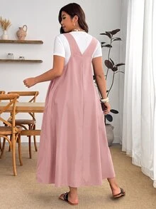 Enliva Plus Size Loose Black Strap Dress - Pink - View 2
