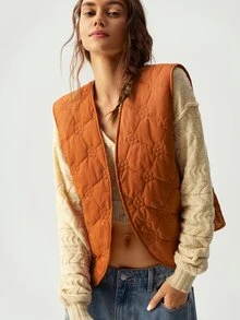 Bohemela Jaket Rompi Wanita Ukuran Besar Motif Bunga Jacquard dengan Bagian Depan Terbuka - MultiWarna - View 3